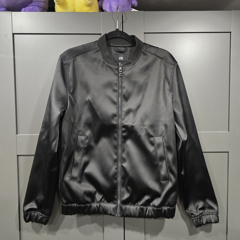 H&M Black Small Satin-Finish Bomber Jacket